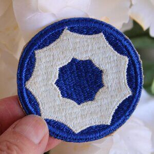 Vintage 1940s Patch, 9th Service Command Blue Circle with White Sew On Army
